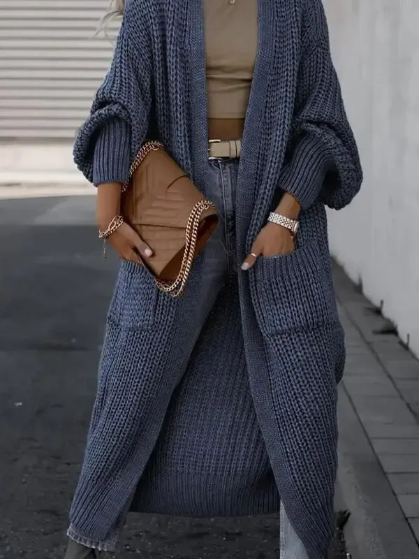 Women's Solid Drop Shoulder Long Cardigan