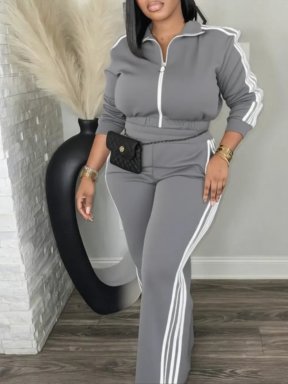 Casual Long Sleeve Zip Up Jacket & Pants Set