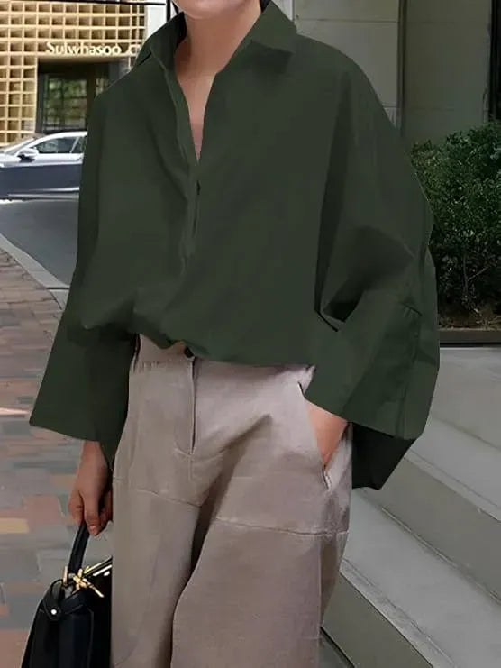 Womens Cotton Button Down Shirt Casual 3/4 Sleeve Loose Fit