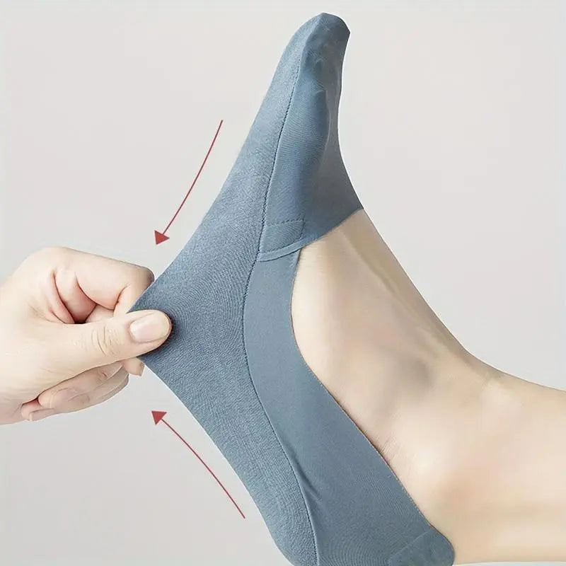 10 Pairs of Women's Invisible Socks — Cotton Breathable, Ultra-Thin for Summer, Seamless, Silk-Like Finish, Silicone Anti-Slip, Moisture-Wicking Soles, Sweat-Wicking Socks, Women's Essential Basics