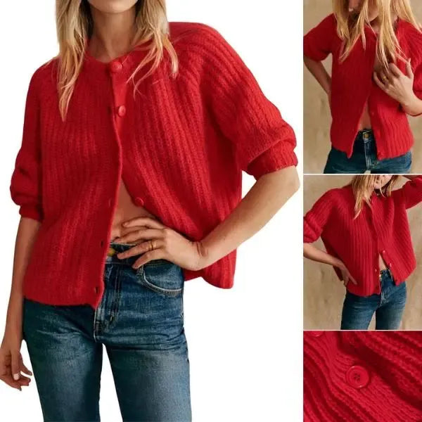 Women's Crewneck Button Down Cardigan Sweater