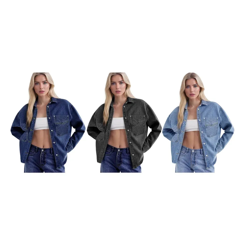 Women's Solid Color Button Denim Jacket