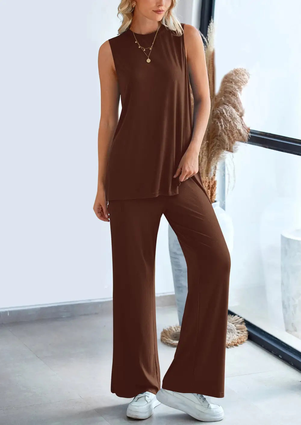 2 Piece Set LooseTank Top Wide Leg Pants CasualMatching Outfits Tracksuit