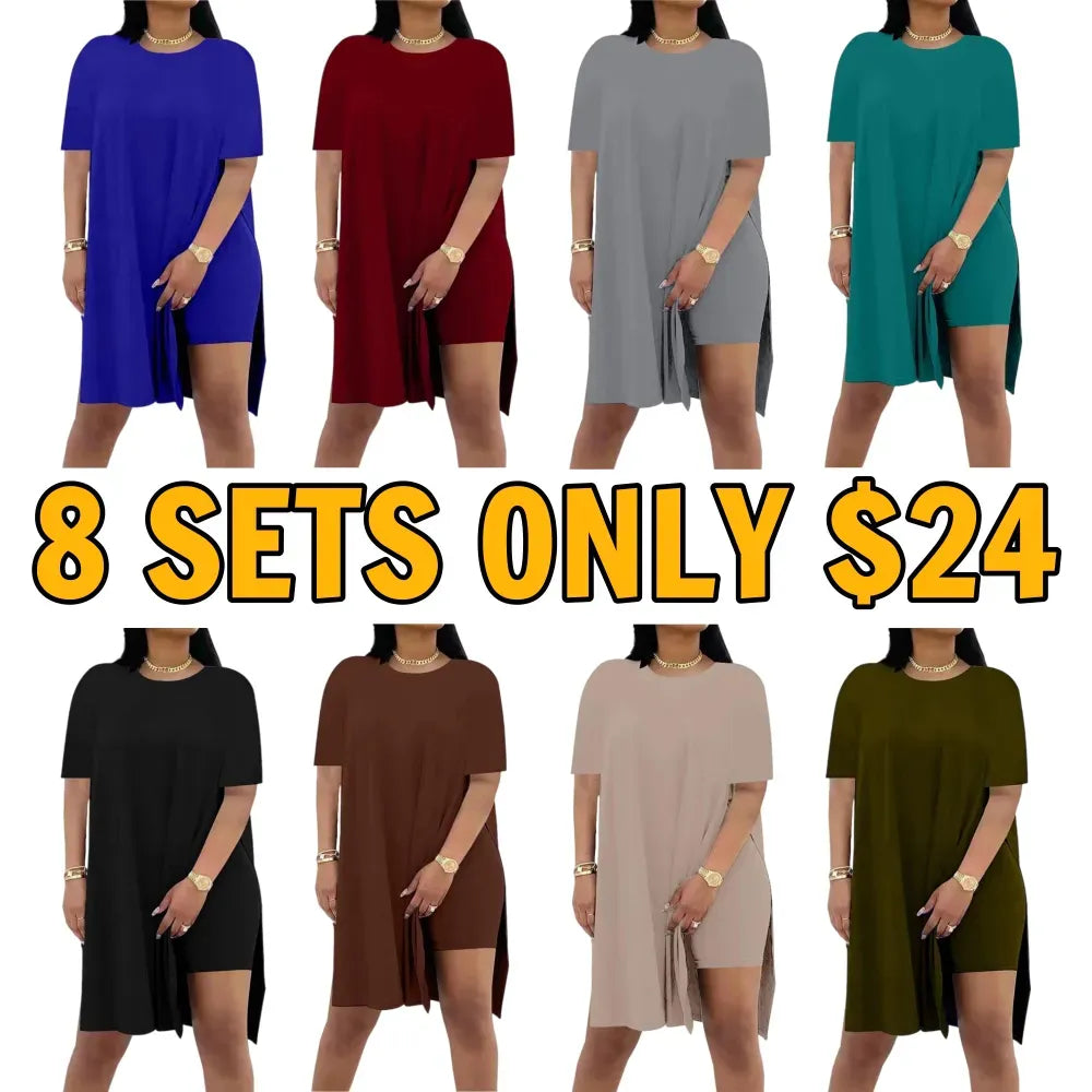 Women Plus Crewneck Short Sleeve Tops and Skinny Biker Shorts Sets