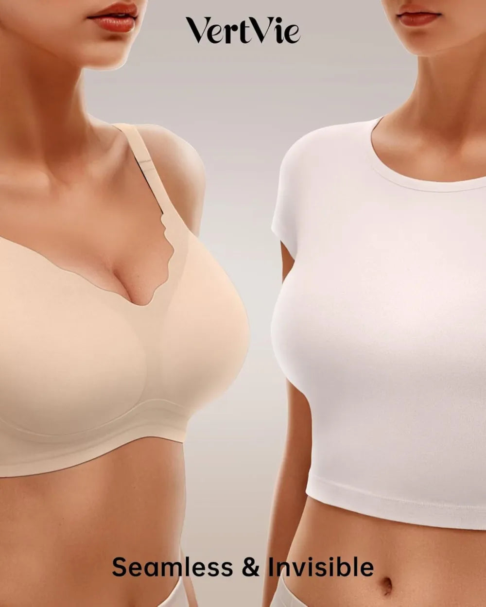 Womens Seamless Bras No Underwire Supportive Wireless Push Up Full Coverage Bralette Comfort Scalloped T-Shirt Bra
