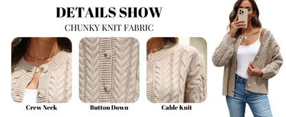 Casual Cable Knit Cardigan Sweaters for Women