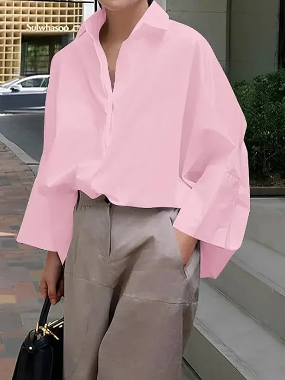 Womens Cotton Button Down Shirt Casual 3/4 Sleeve Loose Fit