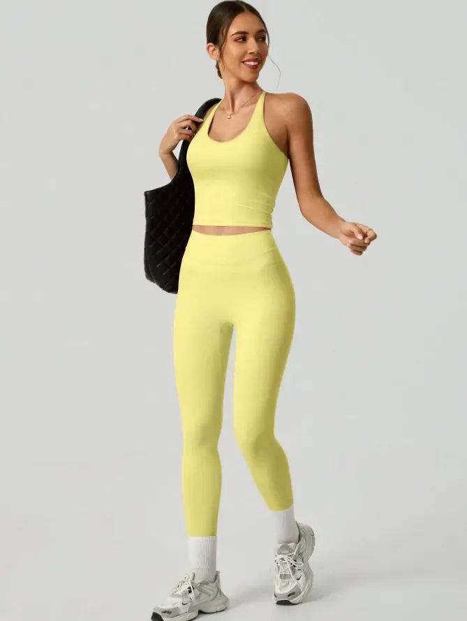 Women's Crisscross Back Tank & High-Waist Butt-Lift Leggings Set