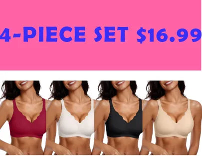 Womens Seamless Bras No Underwire Supportive Wireless Push Up Full Coverage Bralette Comfort Scalloped T-Shirt Bra