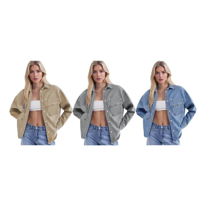 Women's Solid Color Button Denim Jacket