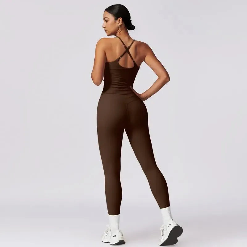 Women's Crisscross Back Tank & High-Waist Butt-Lift Leggings Set