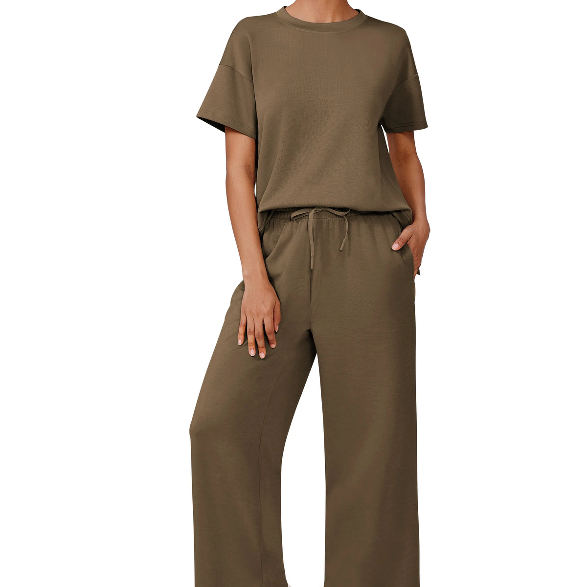 2 Piece Sets for Women Soft Short Sleeve Matching Lounge Set Wide Leg Pants Tracksuit Travel Summe Travel Kitr Outfits 2026 SwimWeek summerwins