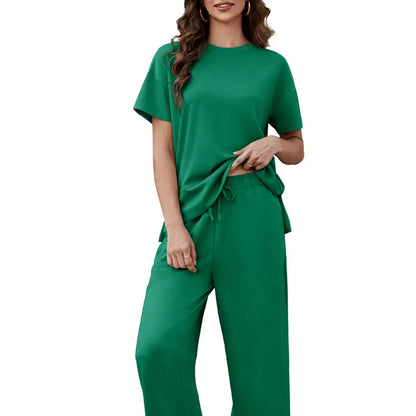 2 Piece Sets for Women Soft Short Sleeve Matching Lounge Set Wide Leg Pants Tracksuit Travel Summe Travel Kitr Outfits 2026 SwimWeek summerwins