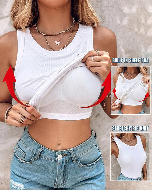 This Week's SpecialPriceRound NeckBuilt-in Bra RibbedTank Top Fit CasualComfortable