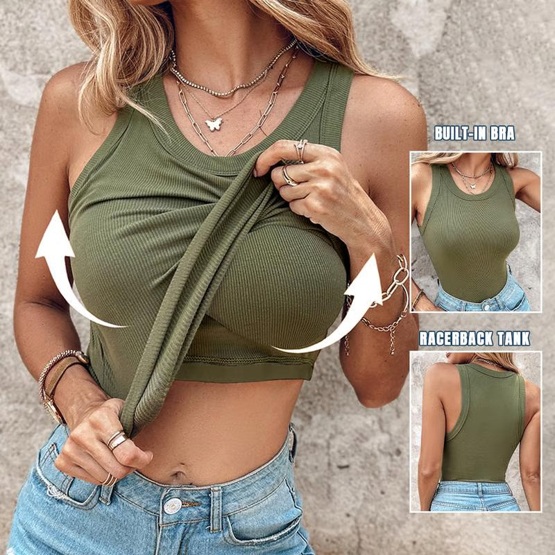 This Week's SpecialPriceRound NeckBuilt-in Bra RibbedTank Top Fit CasualComfortable