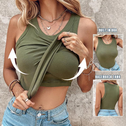 This Week's SpecialPriceRound NeckBuilt-in Bra RibbedTank Top Fit CasualComfortable