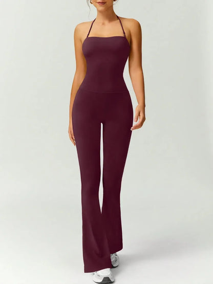 Women's Halter Neck Bodycon Flared Leg Jumpsuit