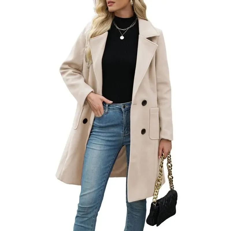Women Wool Blend Camel Mid-Long Coat