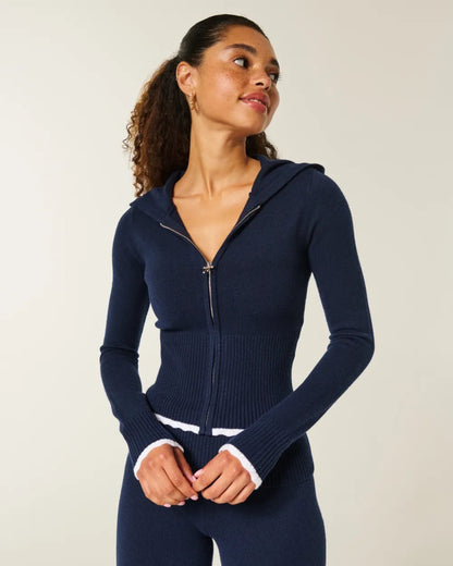 Cable-Knit Zip-Up Hoodie Sweater
