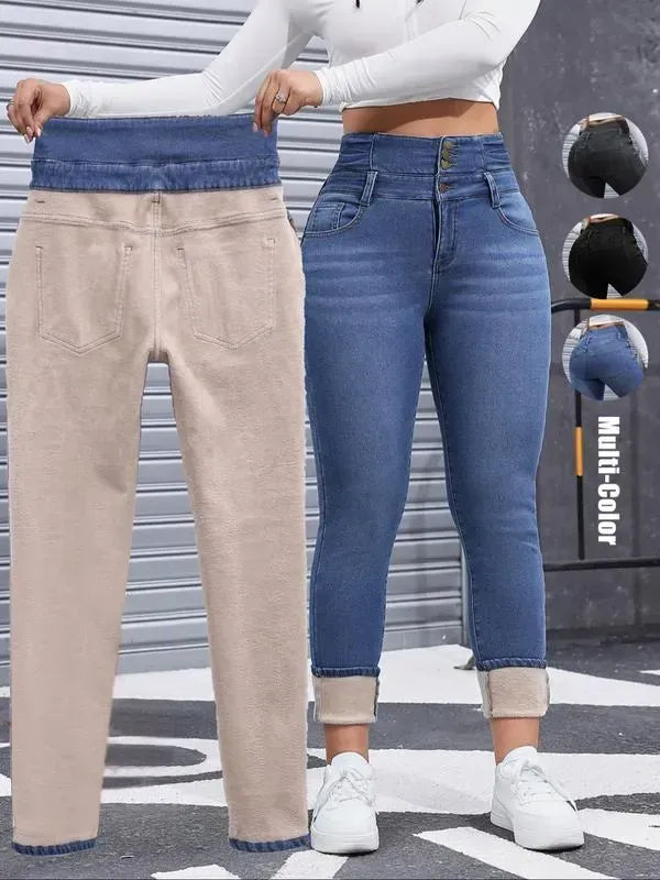 Women's High Elasticity Fleece Lined Thick Denim Jeans