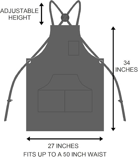 Durable Goods Heavy Duty Waxed CanvasApron for Men and Women, Adjustable CrossbackWork Apron with Tool Pockets, Water-Resistant -Fits up to XXL, Black