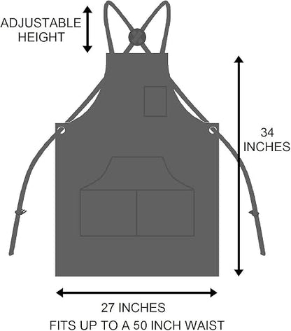 Durable Goods Heavy Duty Waxed CanvasApron for Men and Women, Adjustable CrossbackWork Apron with Tool Pockets, Water-Resistant -Fits up to XXL, Black