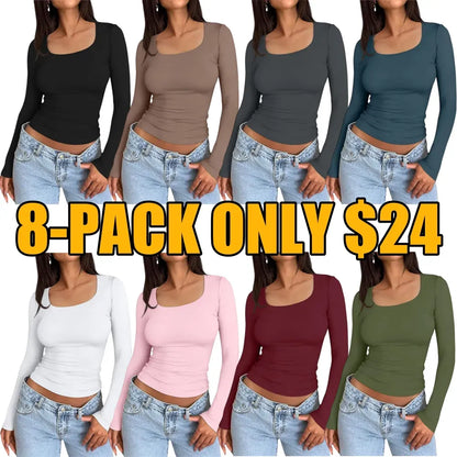 Womens Long Sleeve Tops Basic Layer Slim Fit