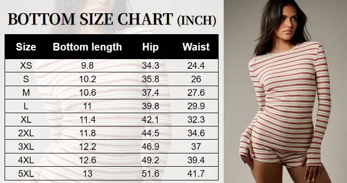Women's Striped Knit Long Sleeve Top & High Waist Sporty Shorts Set