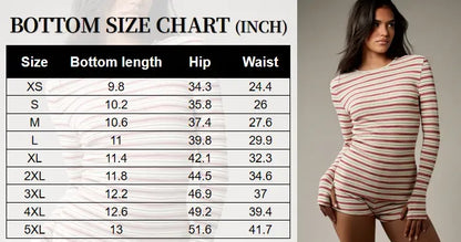 Women's Striped Knit Long Sleeve Top & High Waist Sporty Shorts Set