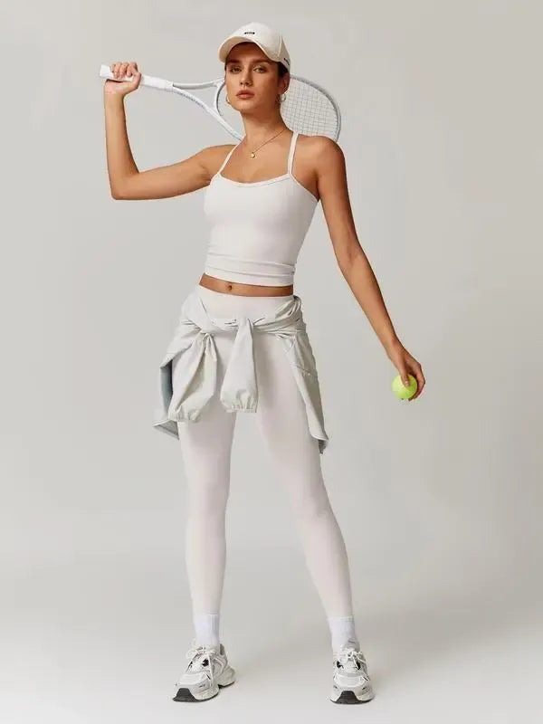 Women's Solid Cut Out Backless Cami Top & High Waist Leggings Tracksuit Set