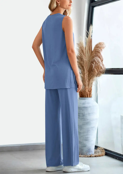 2 Piece Set LooseTank Top Wide Leg Pants CasualMatching Outfits Tracksuit