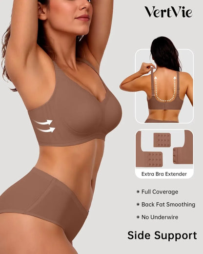 Womens Seamless Bras No Underwire Supportive Wireless Push Up Full Coverage Bralette Comfort Scalloped T-Shirt Bra