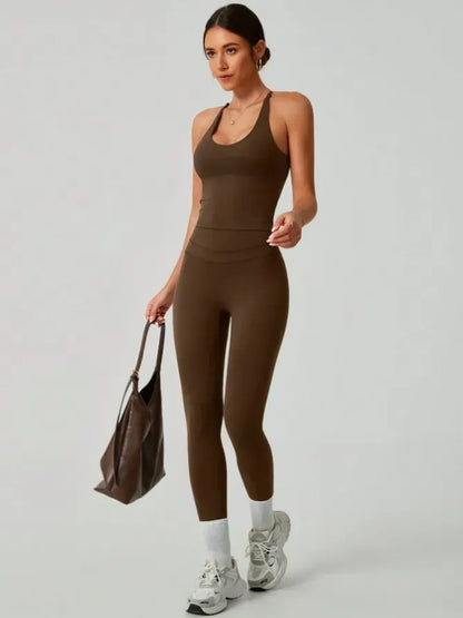 Women's Crisscross Back Tank & High-Waist Butt-Lift Leggings Set