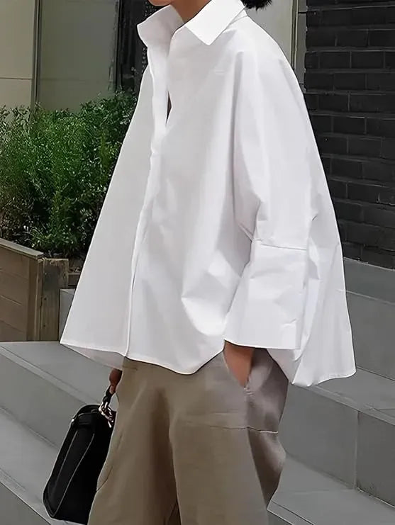 Womens Cotton Button Down Shirt Casual 3/4 Sleeve Loose Fit