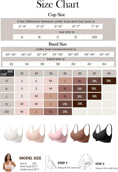 Womens Seamless Bras No Underwire Supportive Wireless Push Up Full Coverage Bralette Comfort Scalloped T-Shirt Bra