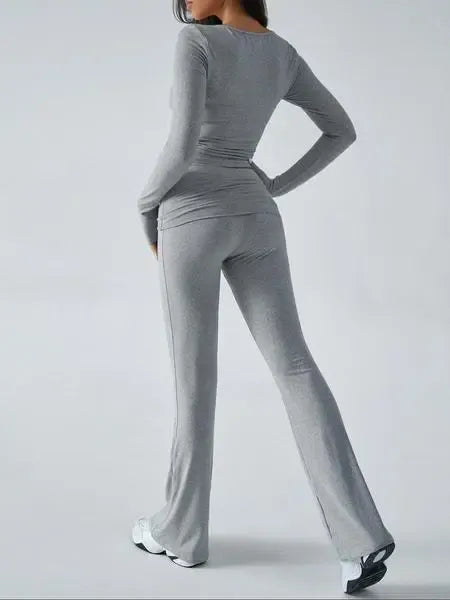 Elegant Casual V-Neck Long Sleeve Basic Two-Piece Outfit Set