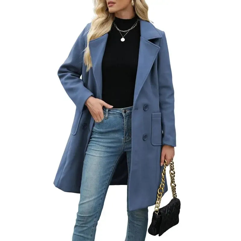 Women Wool Blend Camel Mid-Long Coat