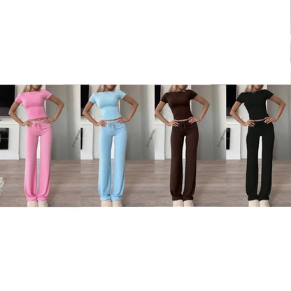 Women's Plain Shortsleeve Top & Drawstring Pants Set