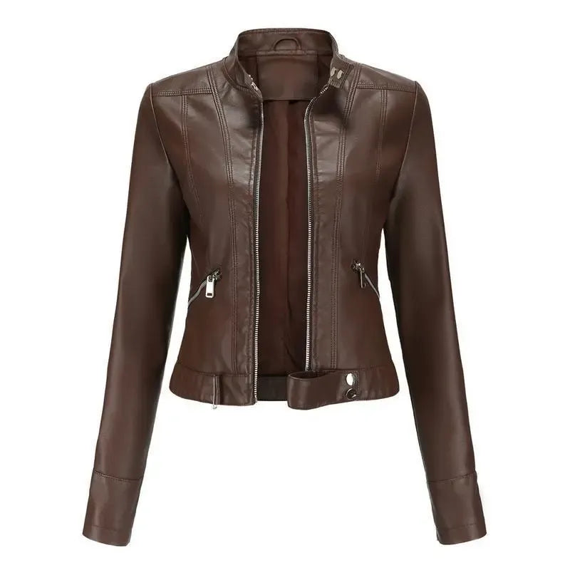 New Women's Short LeatherJackets, Small Outerwear for Springand Autumn
