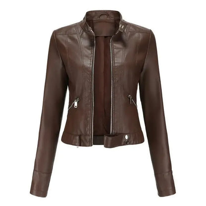 New Women's Short LeatherJackets, Small Outerwear for Springand Autumn