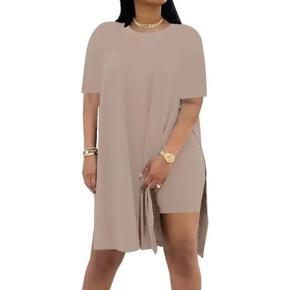 Women Plus Crewneck Short Sleeve Tops and Skinny Biker Shorts Sets