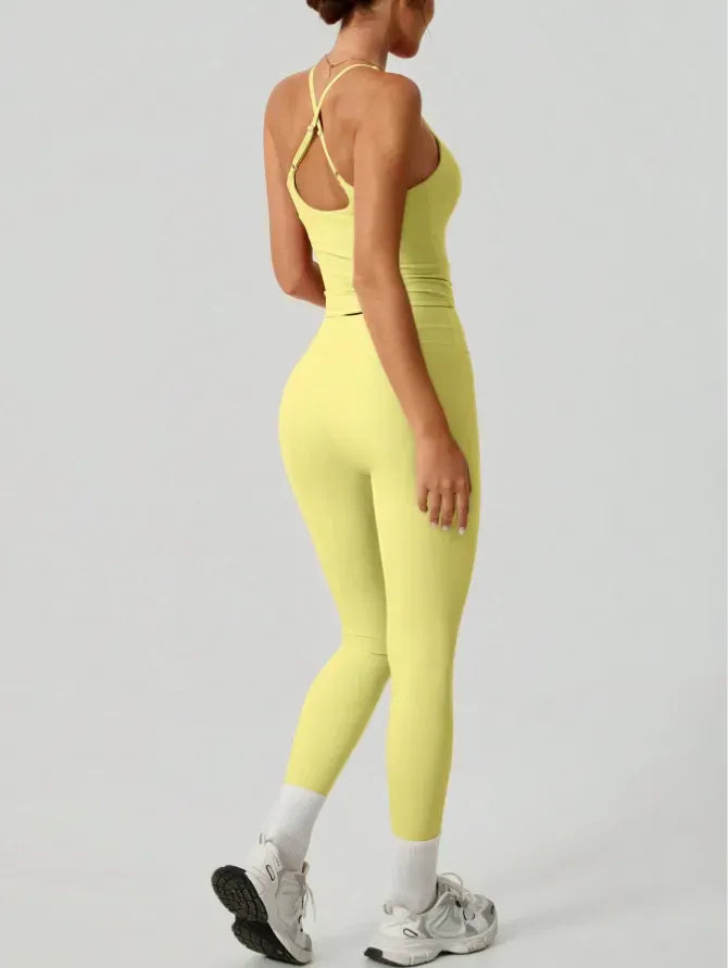Women's Crisscross Back Tank & High-Waist Butt-Lift Leggings Set