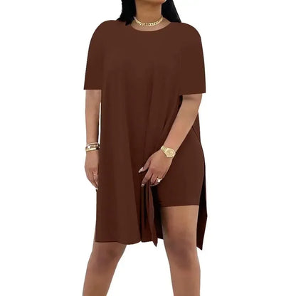 Women Plus Crewneck Short Sleeve Tops and Skinny Biker Shorts Sets