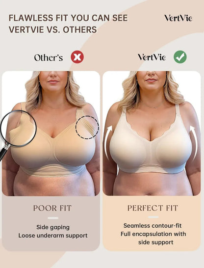 Womens Seamless Bras No Underwire Supportive Wireless Push Up Full Coverage Bralette Comfort Scalloped T-Shirt Bra