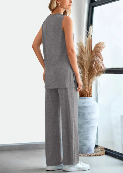 2 Piece Set LooseTank Top Wide Leg Pants CasualMatching Outfits Tracksuit