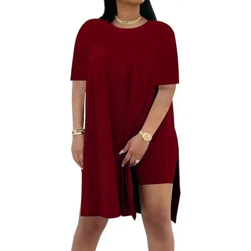 Women Plus Crewneck Short Sleeve Tops and Skinny Biker Shorts Sets