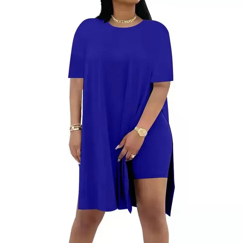 Women Plus Crewneck Short Sleeve Tops and Skinny Biker Shorts Sets