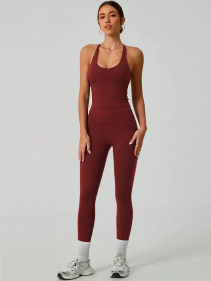 Women's Crisscross Back Tank & High-Waist Butt-Lift Leggings Set