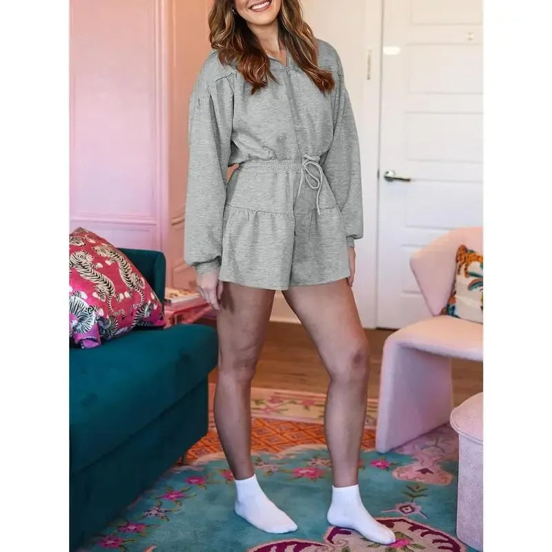 Women's Half-Zip Hooded Long-Sleeve Casual Romper