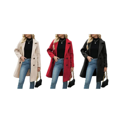 Women Wool Blend Camel Mid-Long Coat
